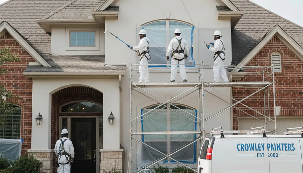 Painter crew serving Fort Worth, TX on a residential exterior painting project