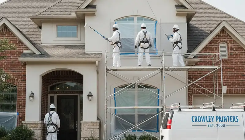 Painter crew serving Fort Worth, TX on a residential exterior painting project