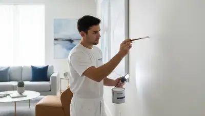 Professional painter touching up interior wall paint in Fort Worth, TX