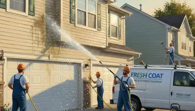 Fort Worth, TX painters pressure cleaning vinyl siding to remove dirt, mold, and oxidation