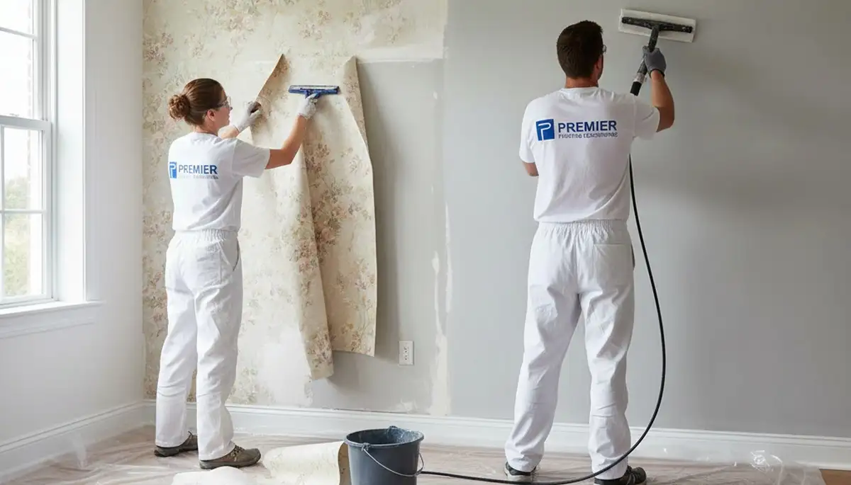 Fort Worth, TX painters removing wallpaper for a clean wall prep service
