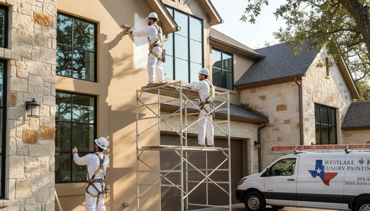 Painting contractor in Fort Worth, TX preparing a home exterior for professional painting services
